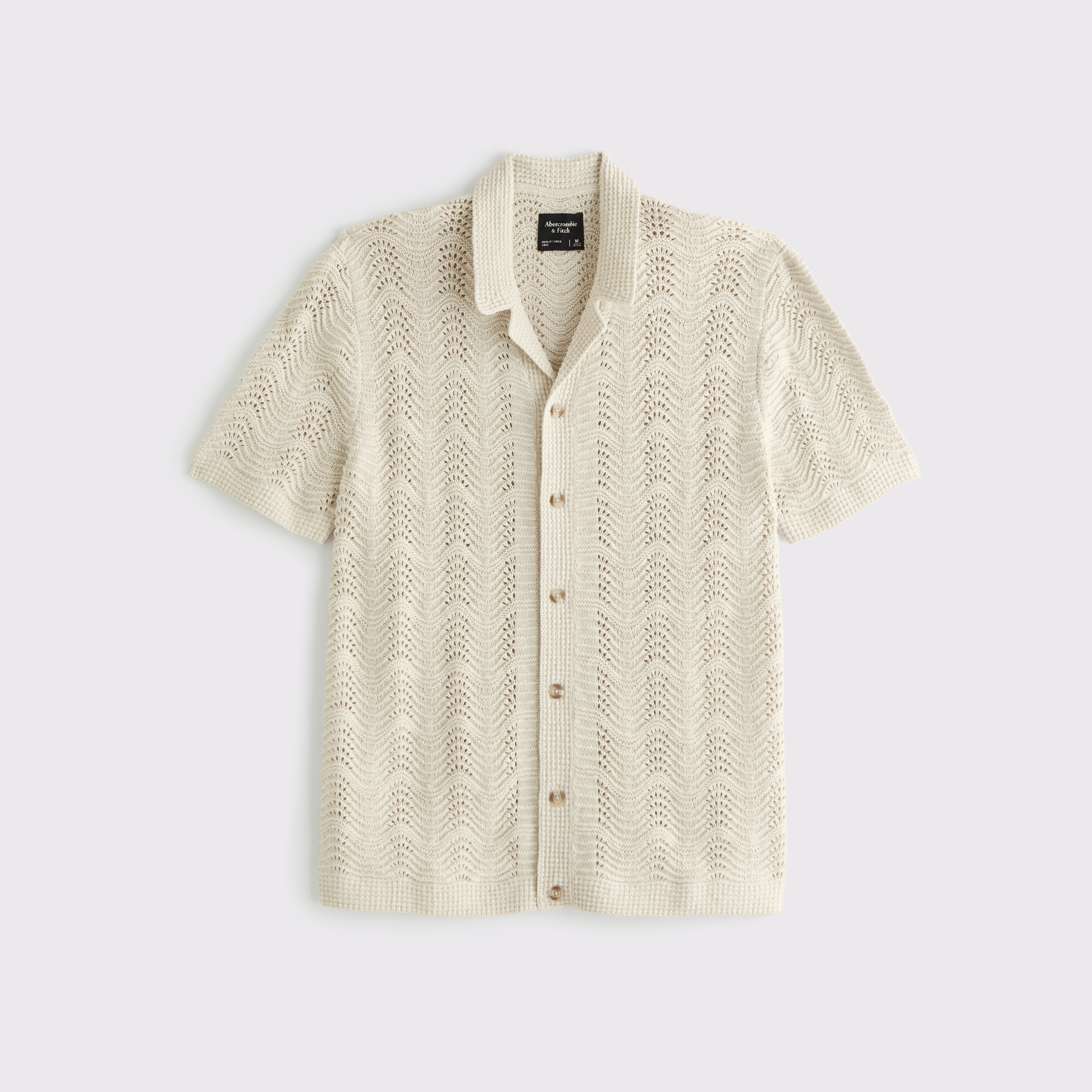 Men's Wavy Crochet-Style Button-Through Sweater Polo | Men's