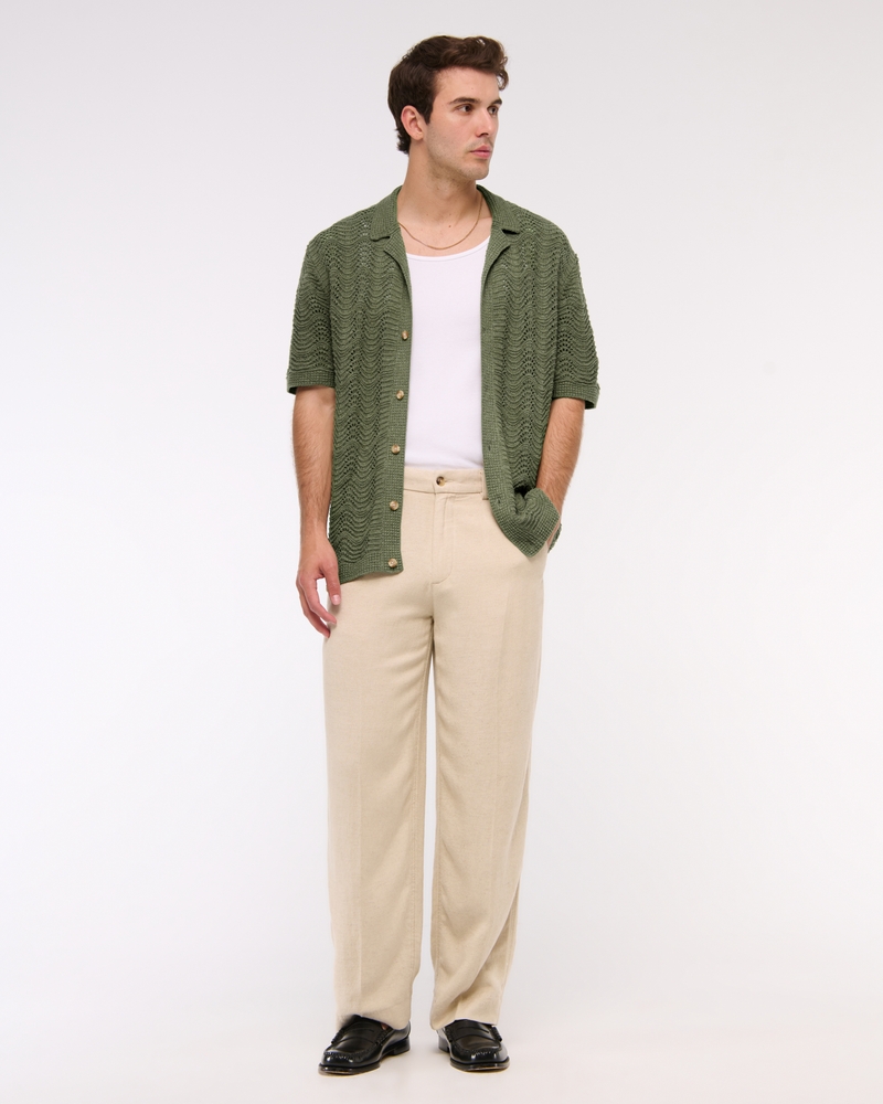 Wavy Crochet-Style Button-Through Sweater Polo