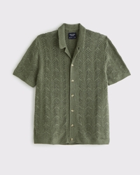 Wavy Crochet-Style Button-Through Sweater Polo