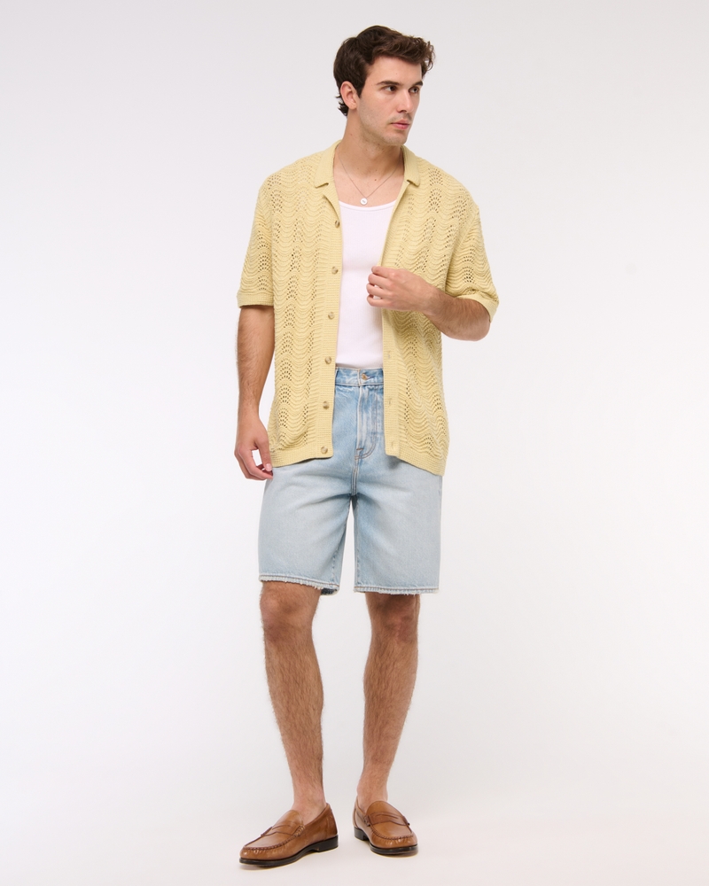 Wavy Crochet-Style Button-Through Sweater Polo