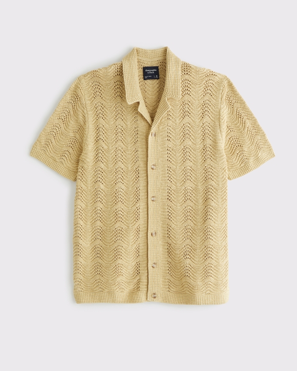 Wavy Crochet-Style Button-Through Sweater Polo