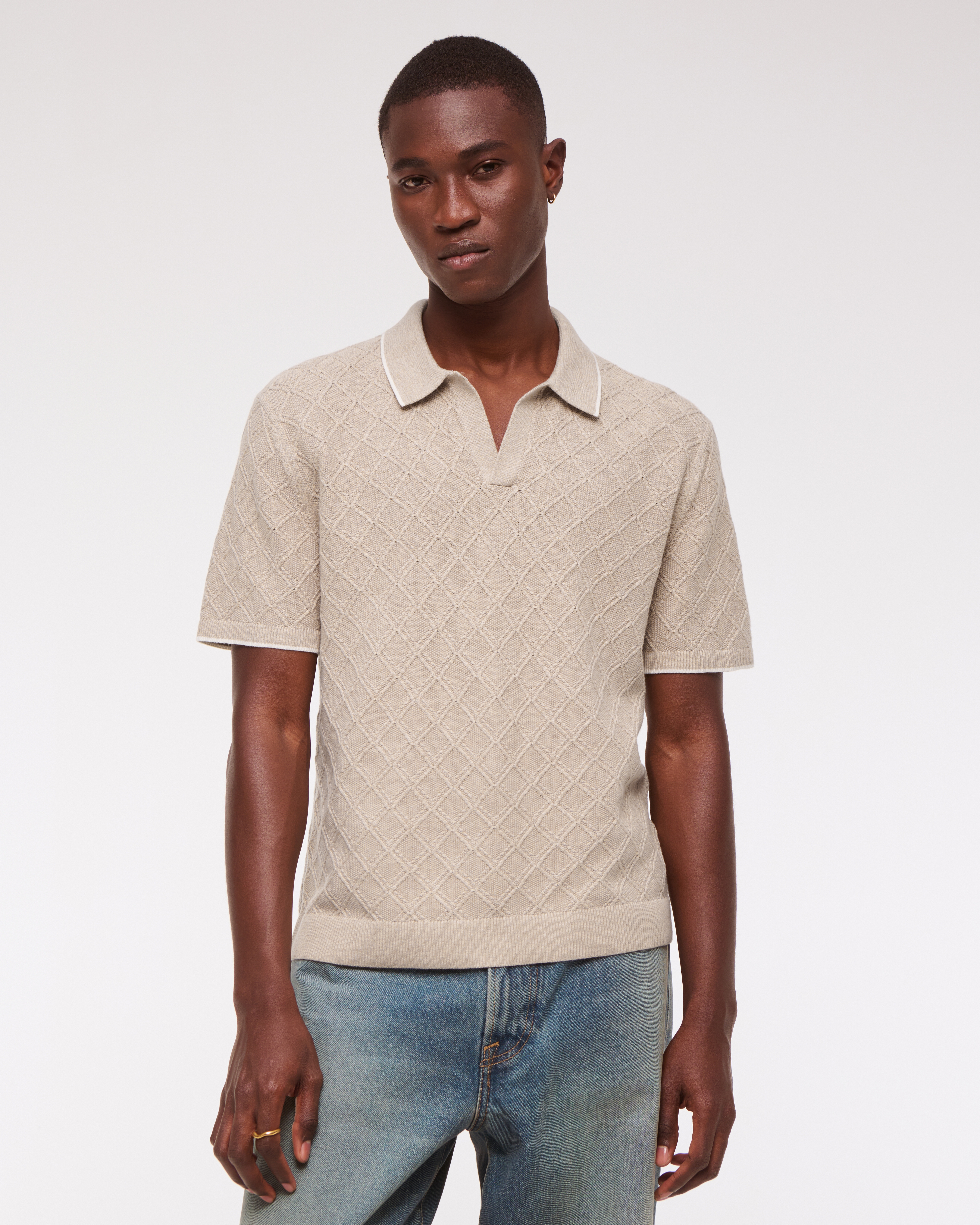 Abercrombie & Fitch Preppy Tipped Johnny Collar Sweater Polo In Brown