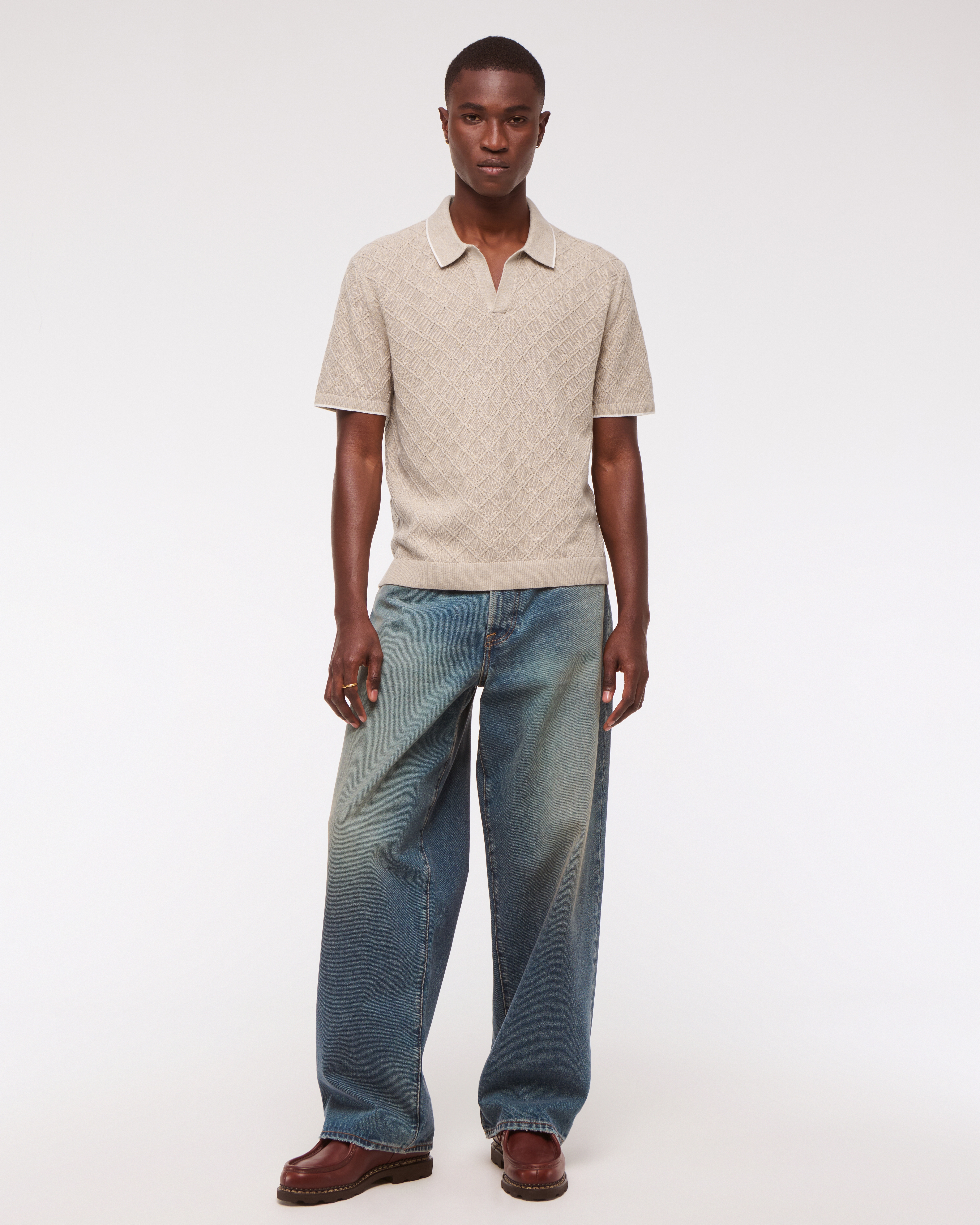 Men's Preppy Tipped Johnny Collar Sweater Polo | Men's Tops