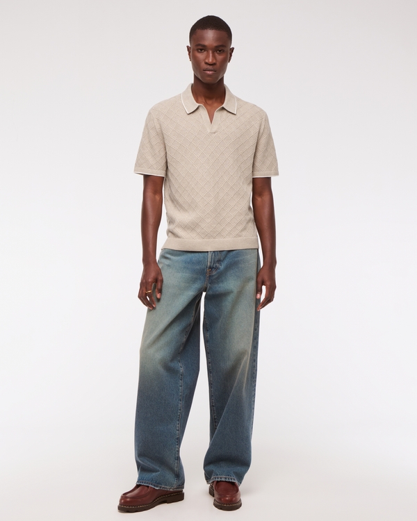 Preppy Tipped Johnny Collar Sweater Polo
