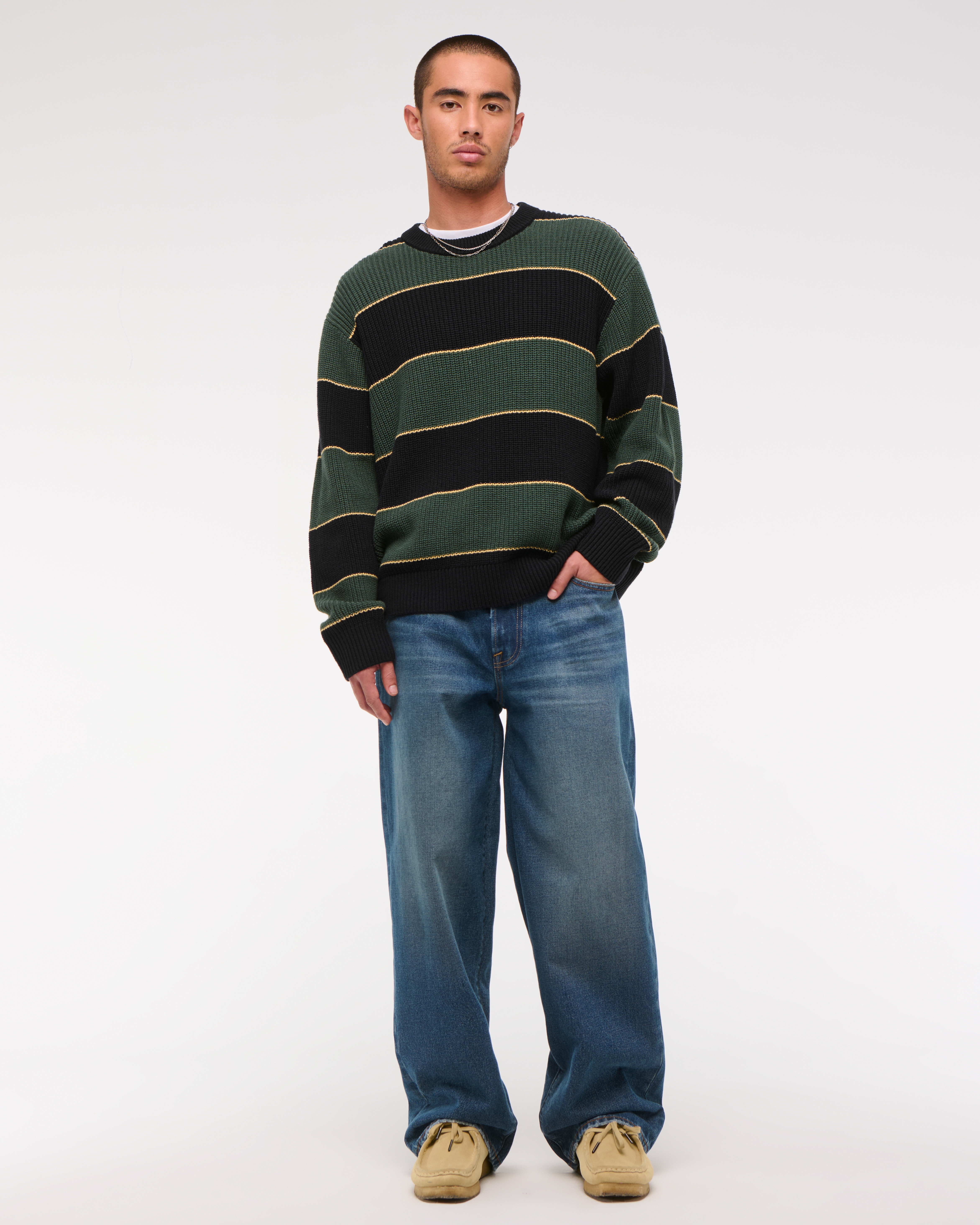 Men's Oversized Striped Crew Sweater | Men's Clearance Men's Oversized Striped Crew Sweater | Men's Clearance