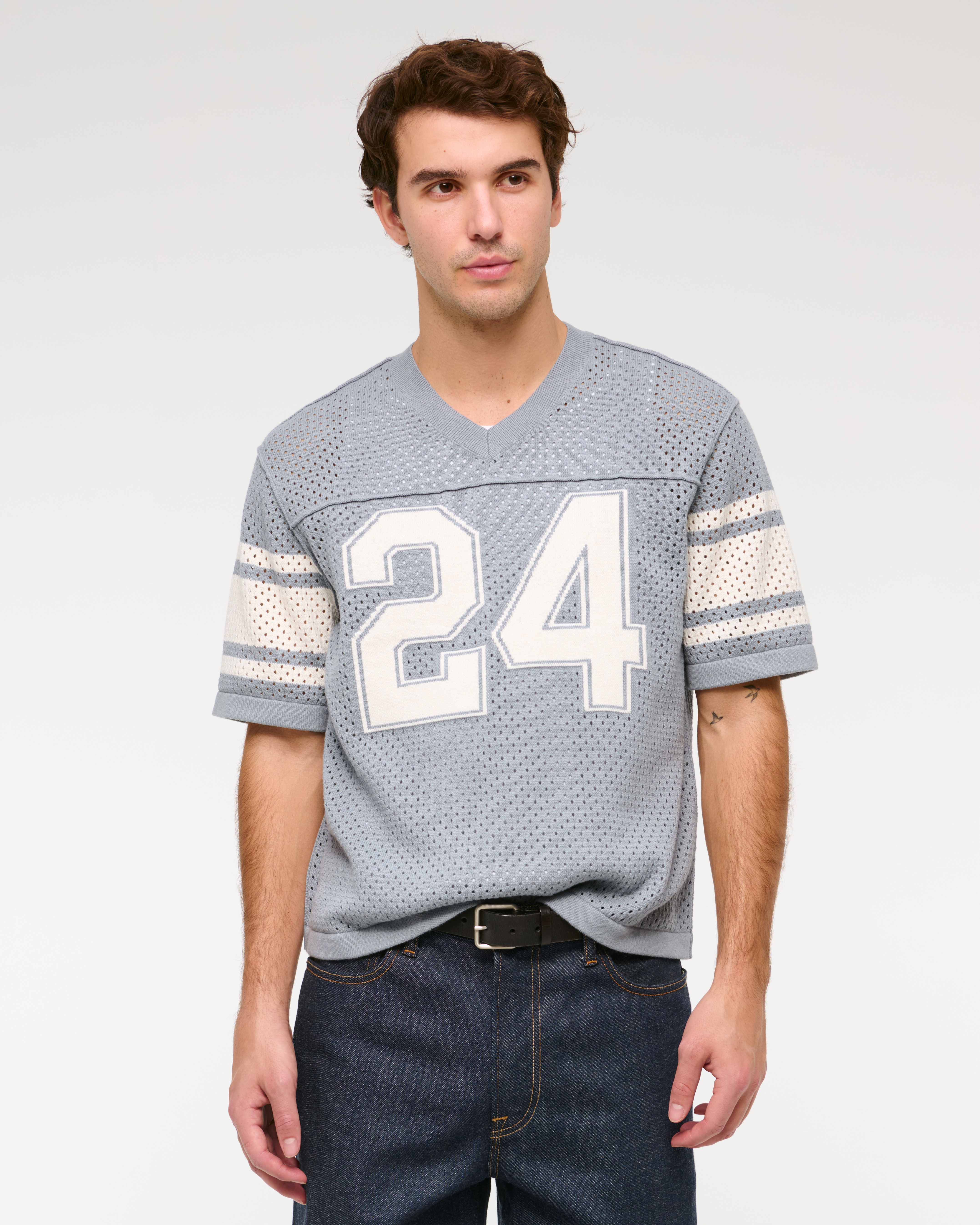 Abercrombie & Fitch Football Jersey-inspired Sweater In Blue