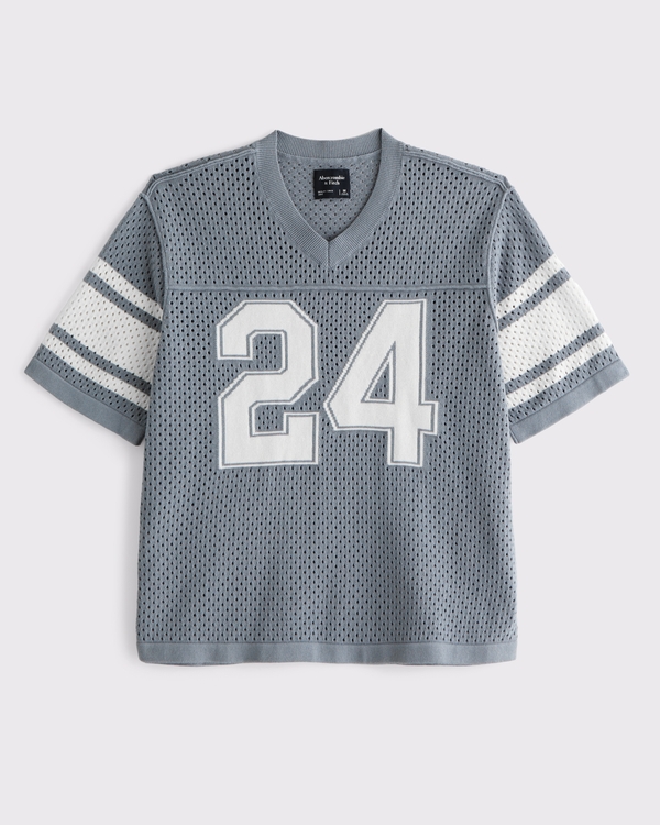 Football Jersey-Inspired Sweater, Light Blue view 1