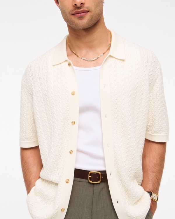 Cable Button-Through Sweater Polo