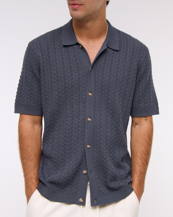 Cable Button-Through Sweater Polo