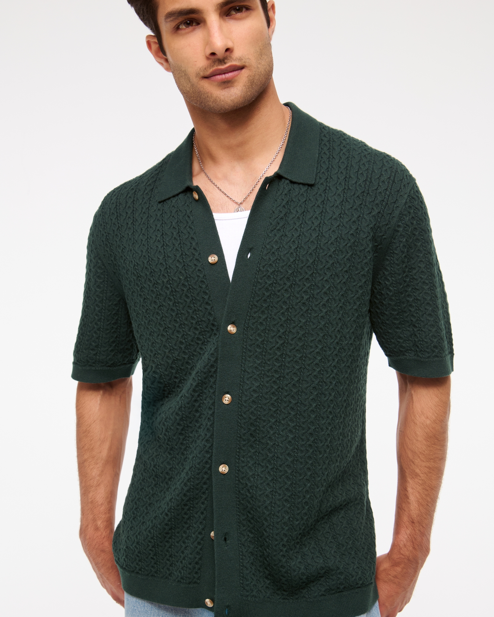 Cable Button-Through Sweater Polo