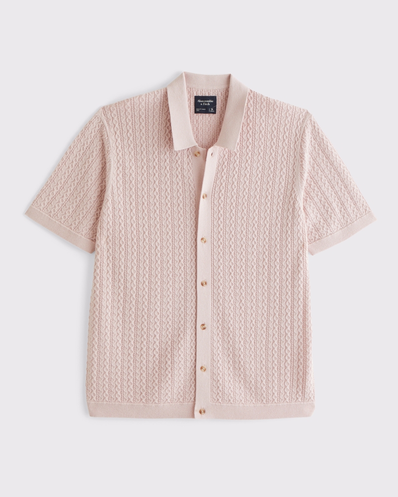 Men's Cable Button-Through Sweater Polo | Men's Tops