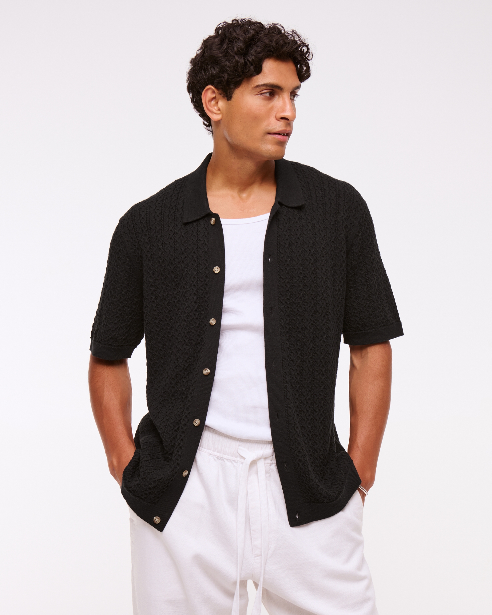 Cable Button-Through Sweater Polo