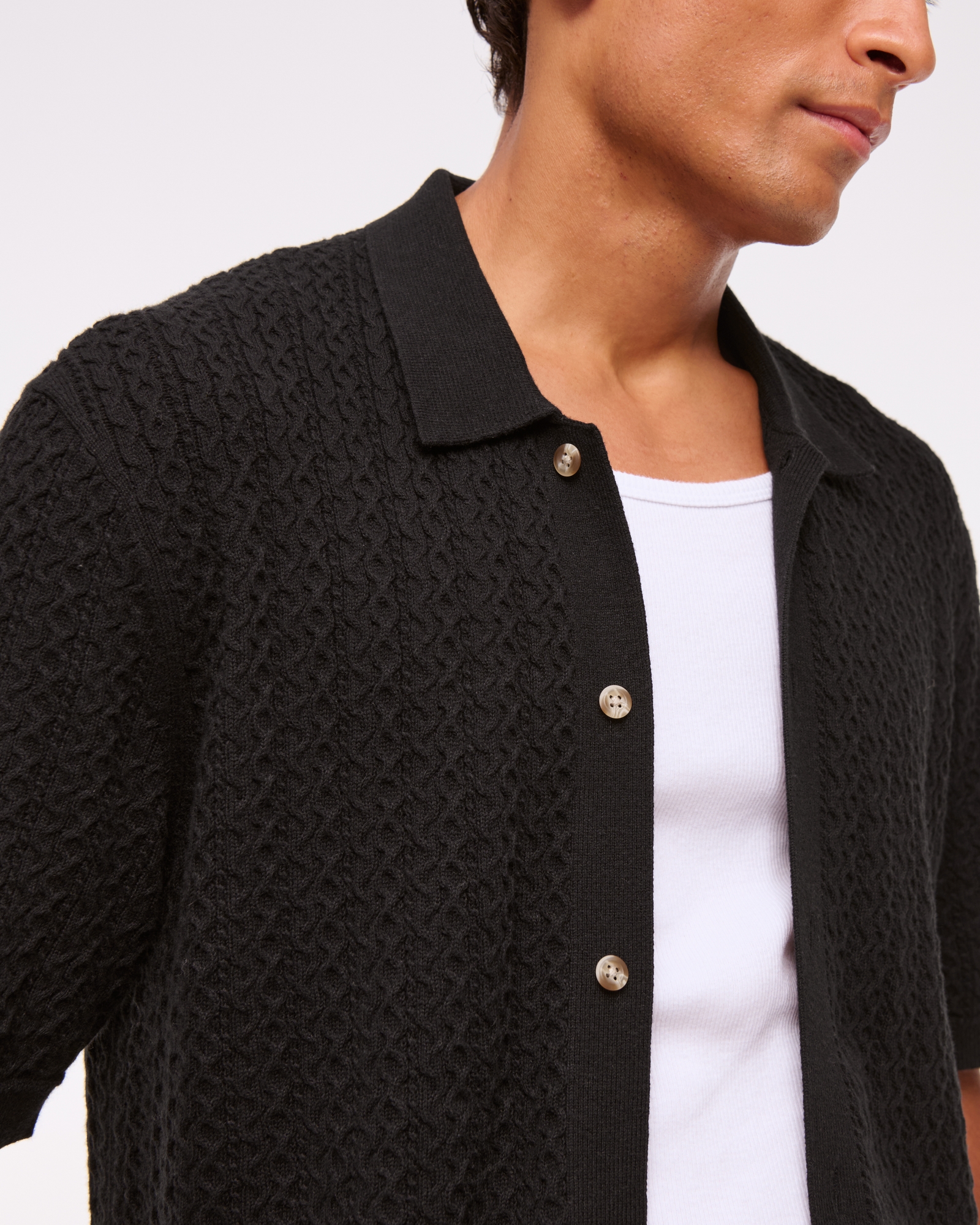 Cable Button-Through Sweater Polo