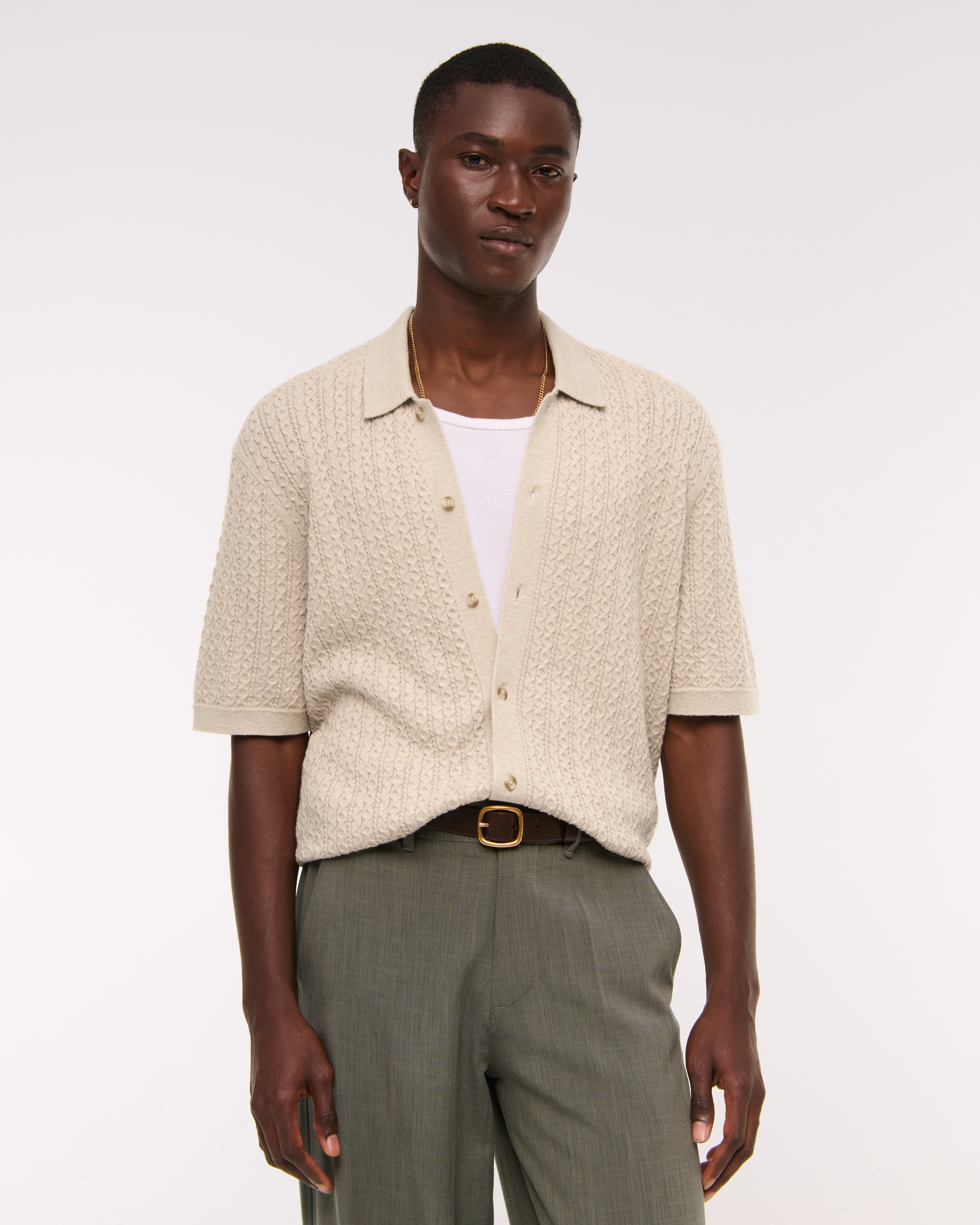 Abercrombie & Fitch Cable Button-through Sweater Polo In Brown