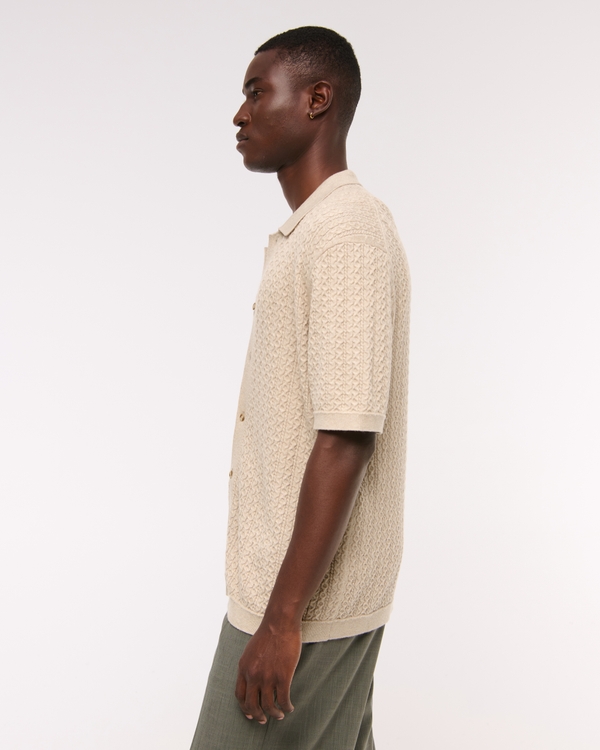 Men's Cable Button-Through Sweater Polo | Men's Clearance