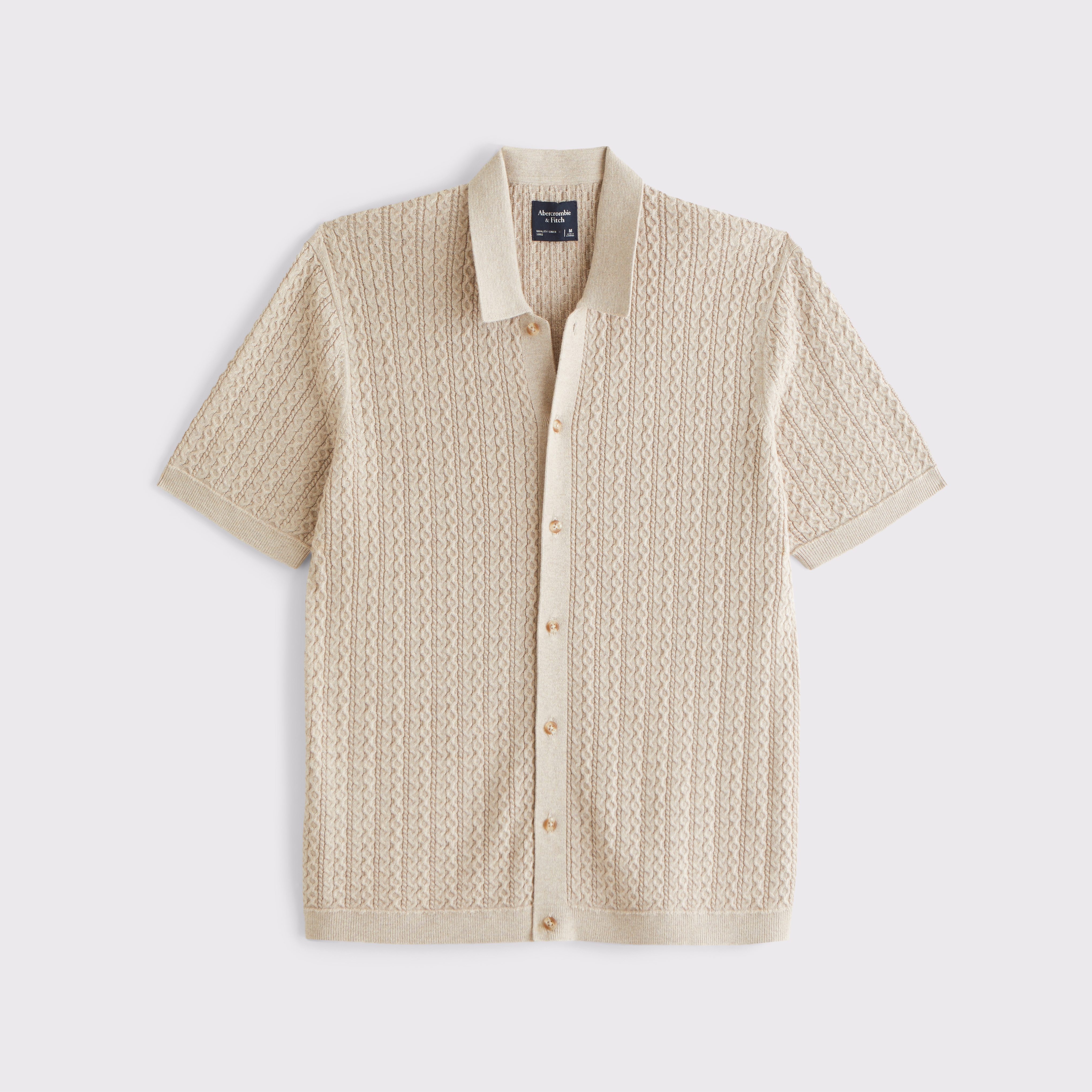 ★★ ★★ Cable Polo Short Sleeve Pullover T22F Cable Short-Sleeve Sweater