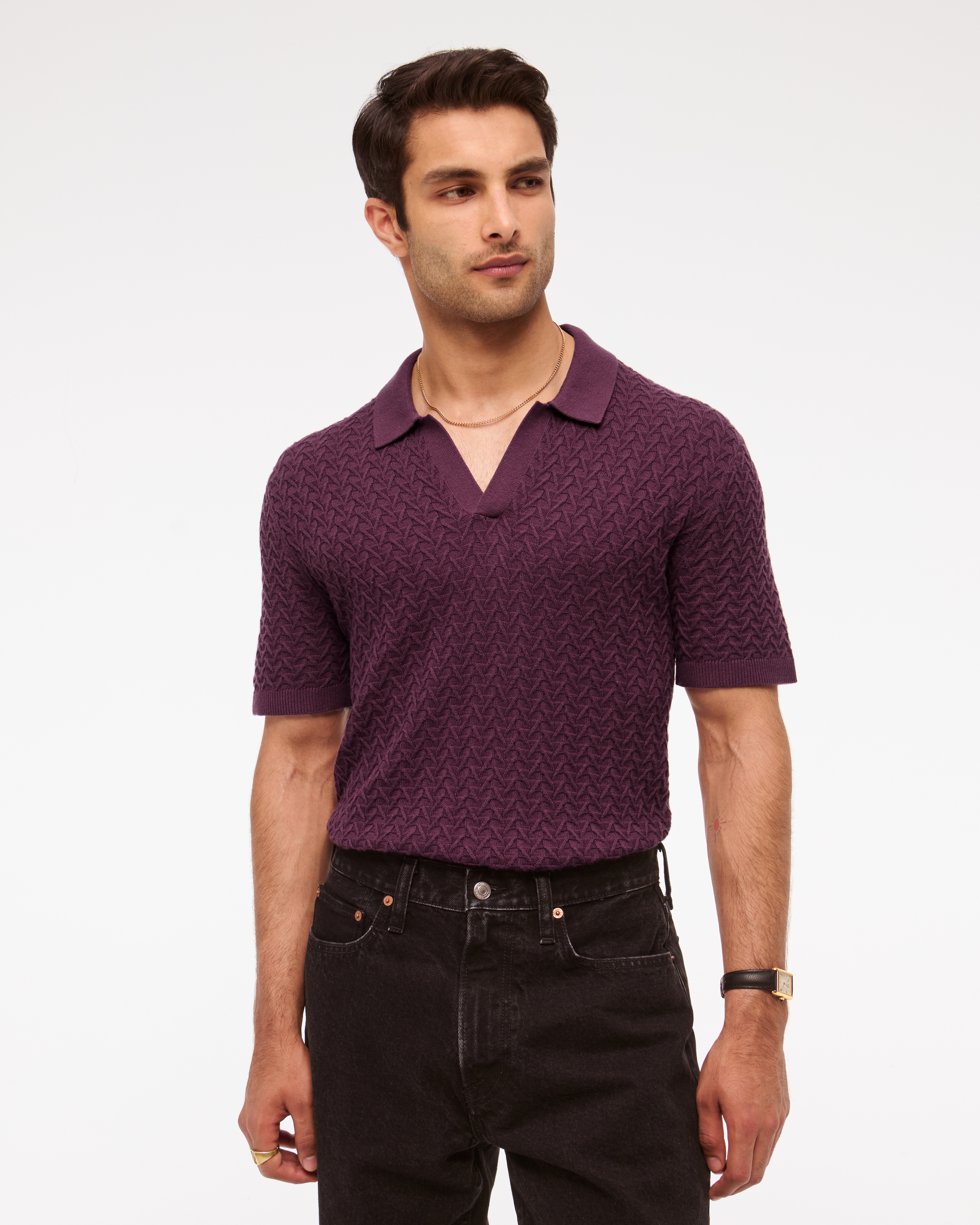 Abercrombie & Fitch Pima Cotton Johnny Collar Sweater Polo In Purple