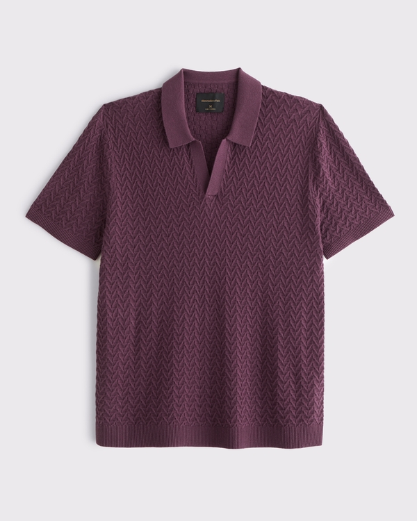 Pima Cotton Johnny Collar Sweater Polo, Eggplant view 1