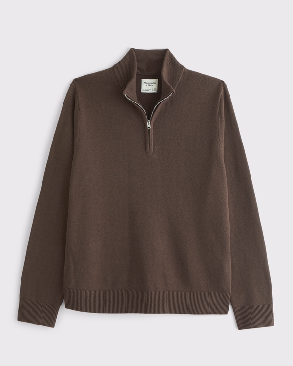 Icon Quarter-Zip Sweater, Chocolate Brown view 1