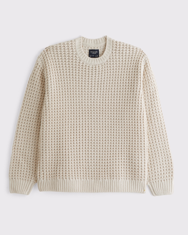 Chunky Waffle Crew Sweater, Pale Gray view 1