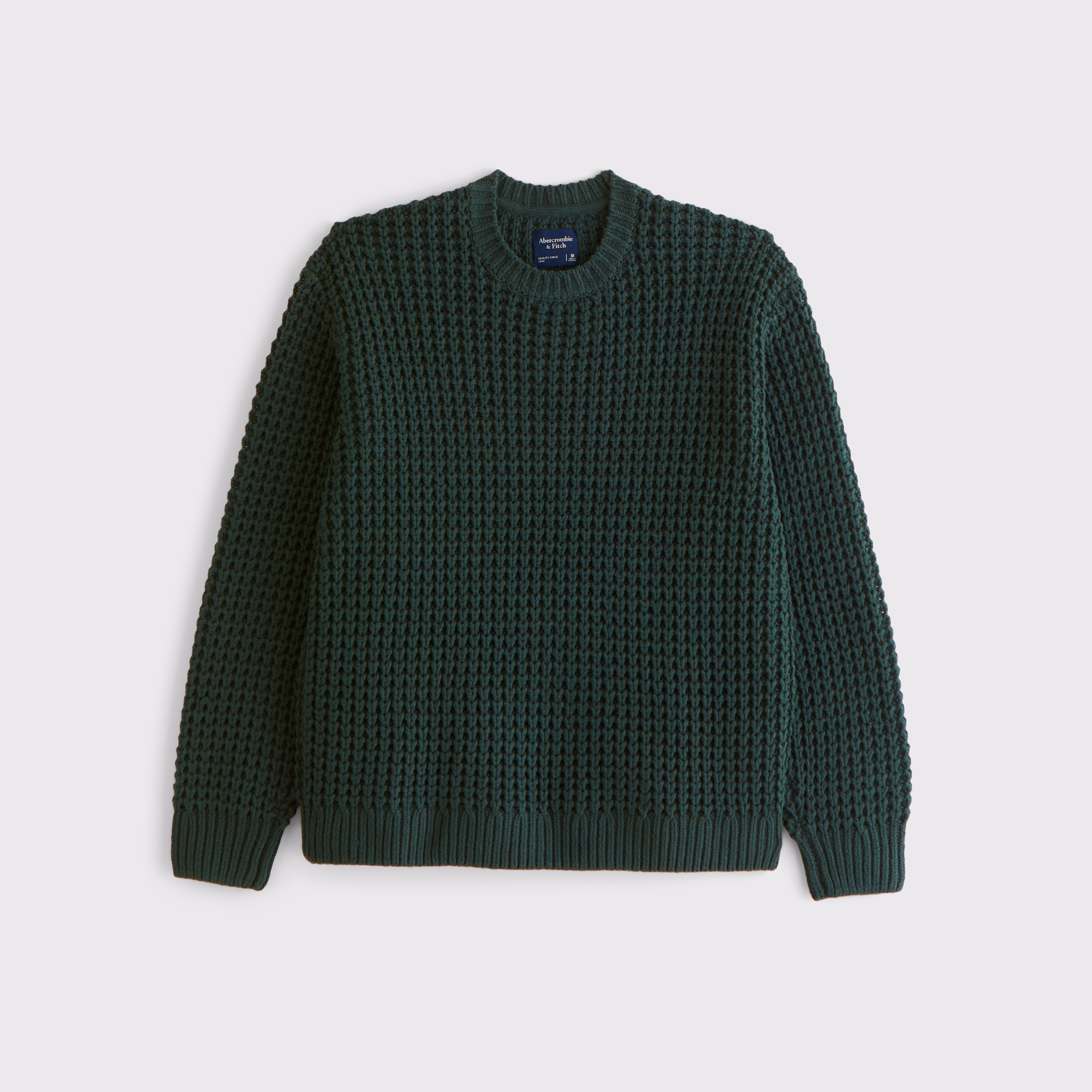 Abercrombie & Fitch Chunky Waffle Crew Sweater In Green