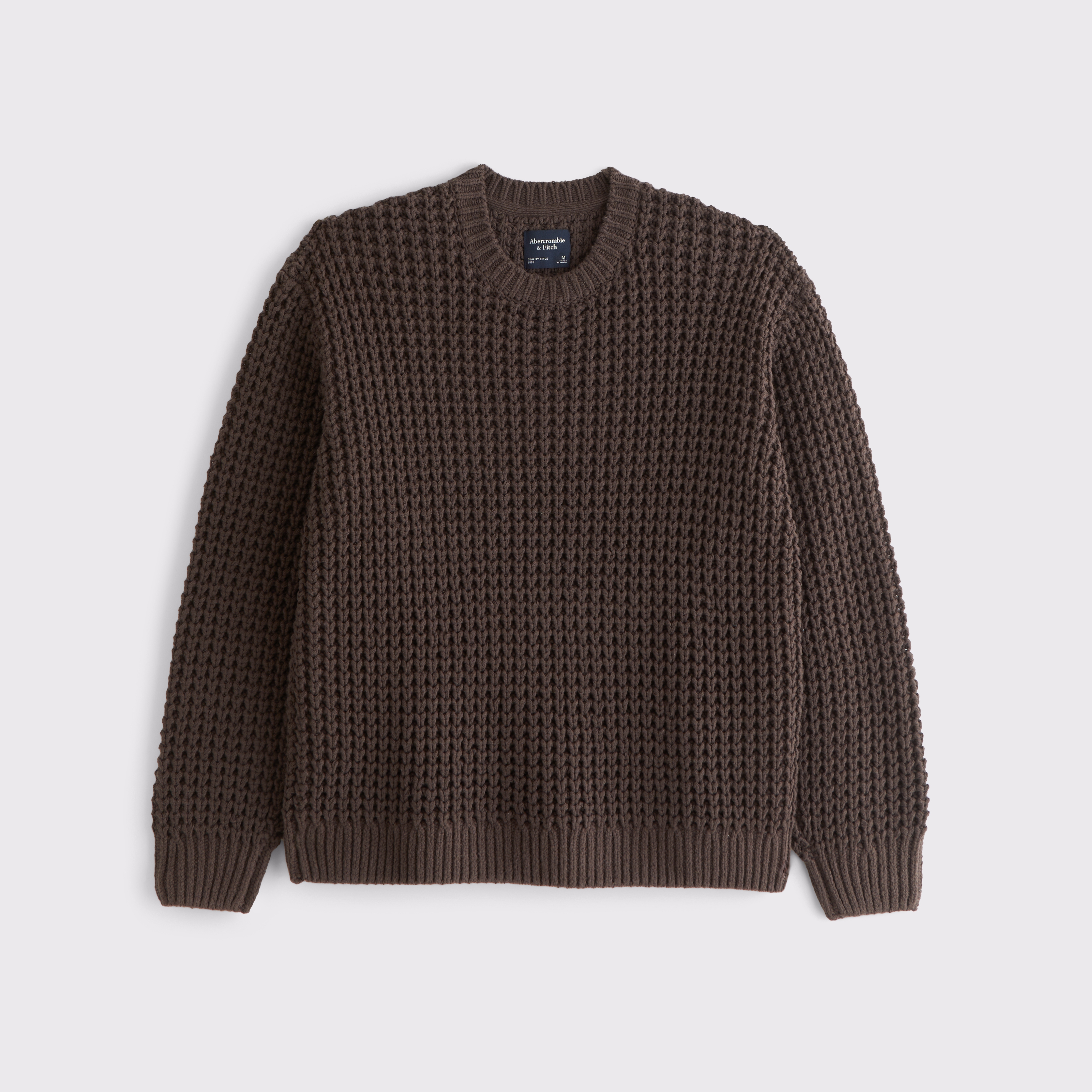 Abercrombie & Fitch Chunky Waffle Crew Sweater In Brown