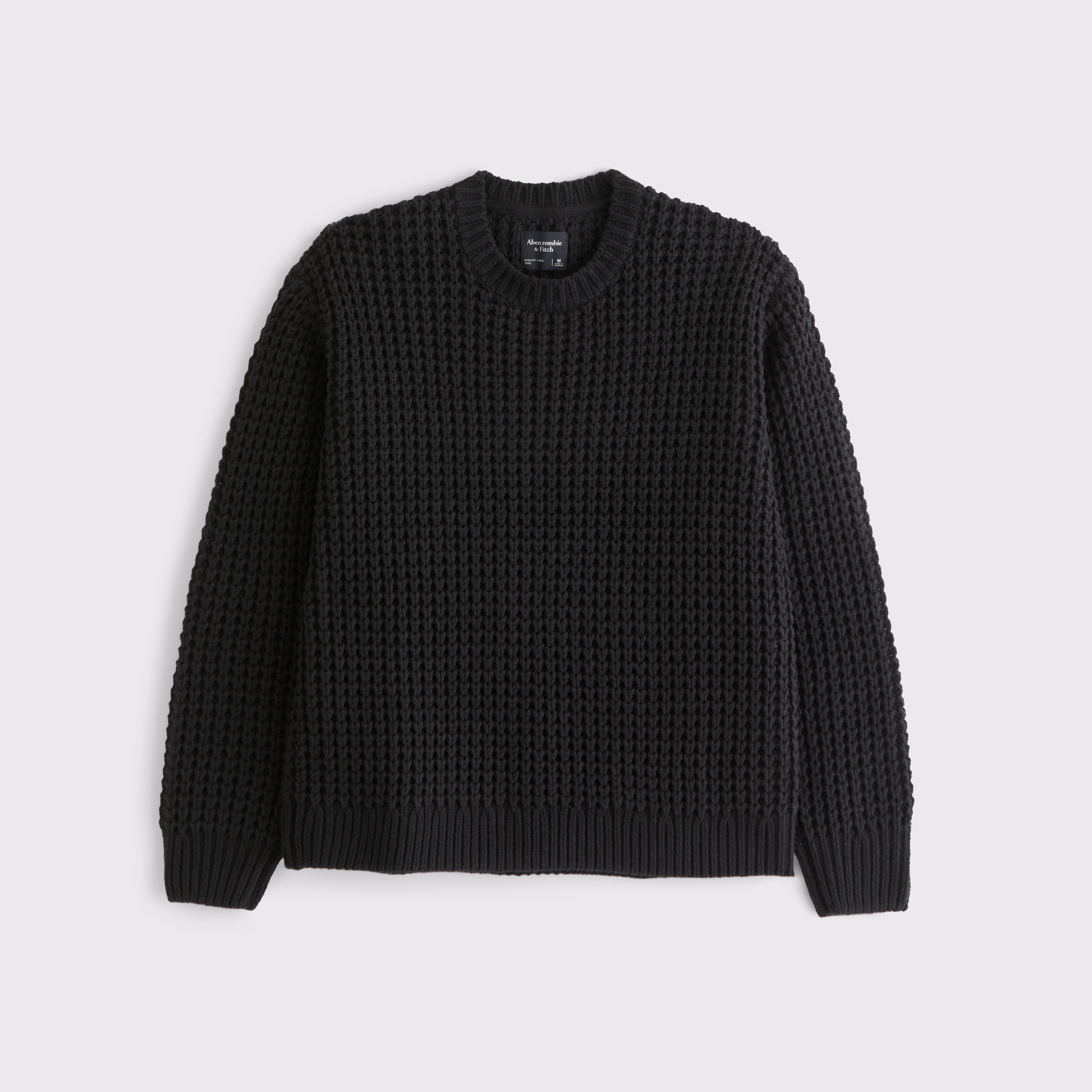 Abercrombie & Fitch Chunky Waffle Crew Sweater In Black