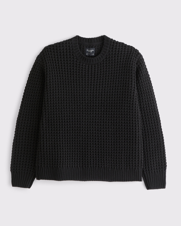 Chunky Waffle Crew Sweater, Black view 1