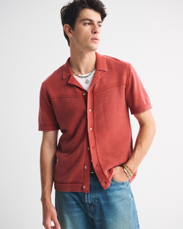 Western Button-Through Sweater Polo, Red view 1