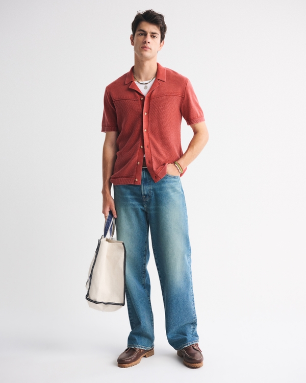 Western Button-Through Sweater Polo, Red view 2