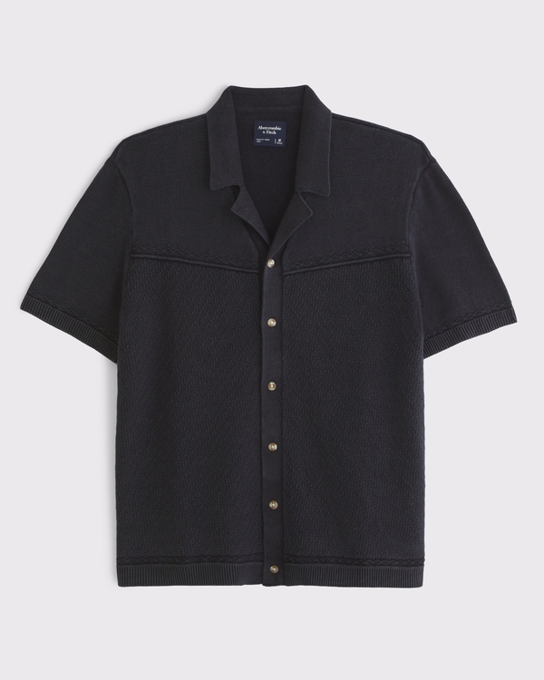 Western Button-Through Sweater Polo, Black view 1