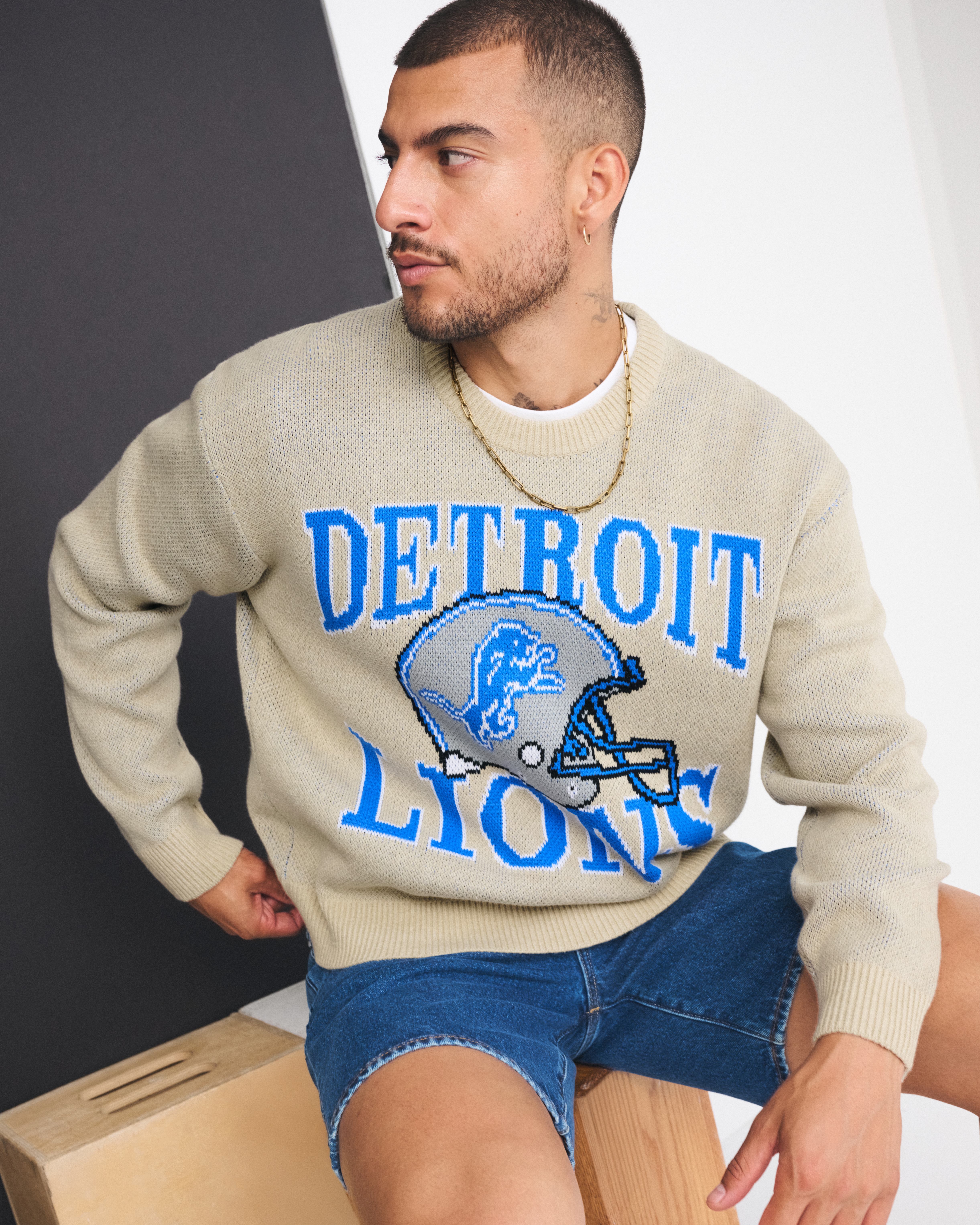 Abercrombie & Fitch Detroit Lions Crew Sweater In Neutral