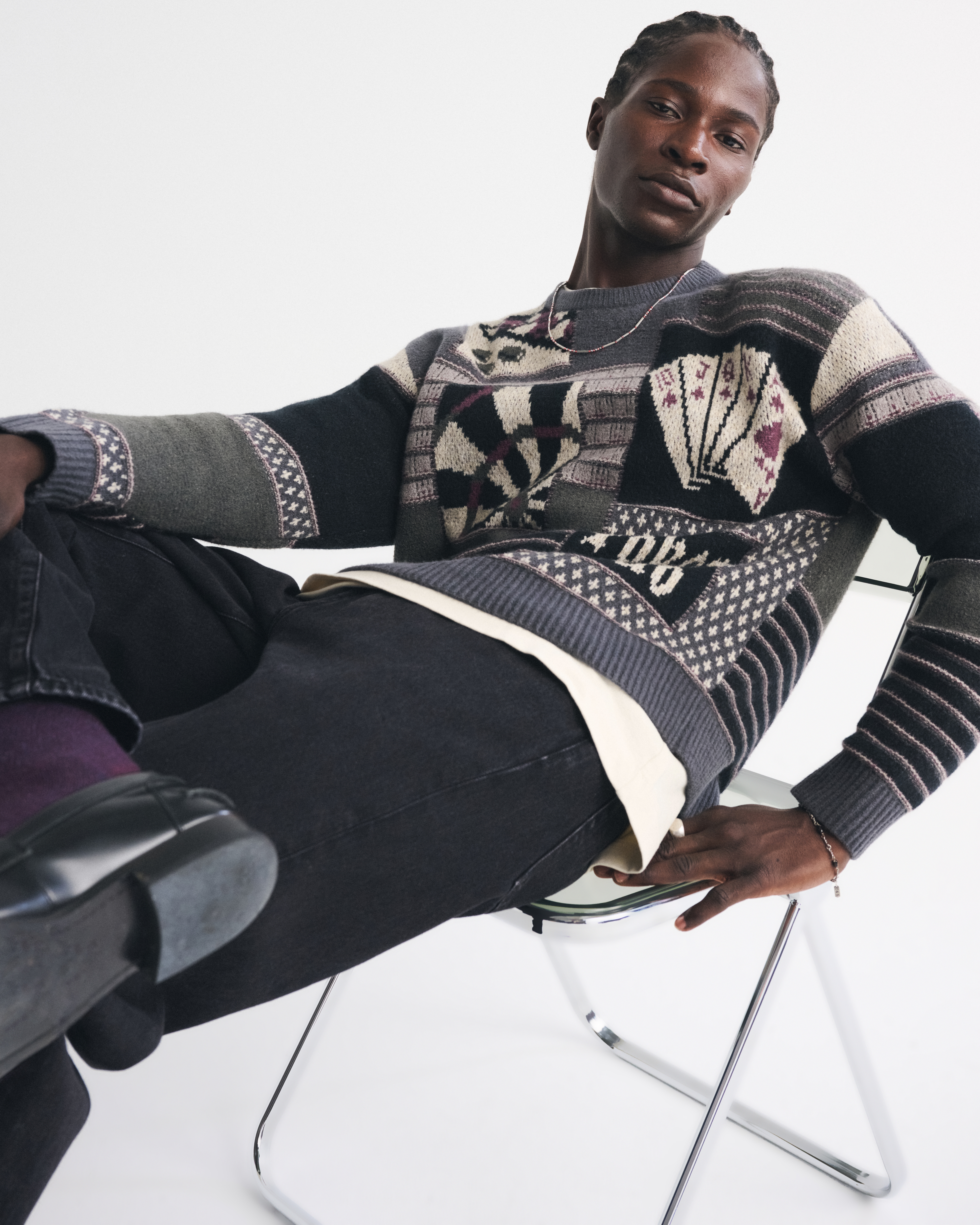 Abercrombie & Fitch Oversized Poker Graphic Crew Sweater In Gray