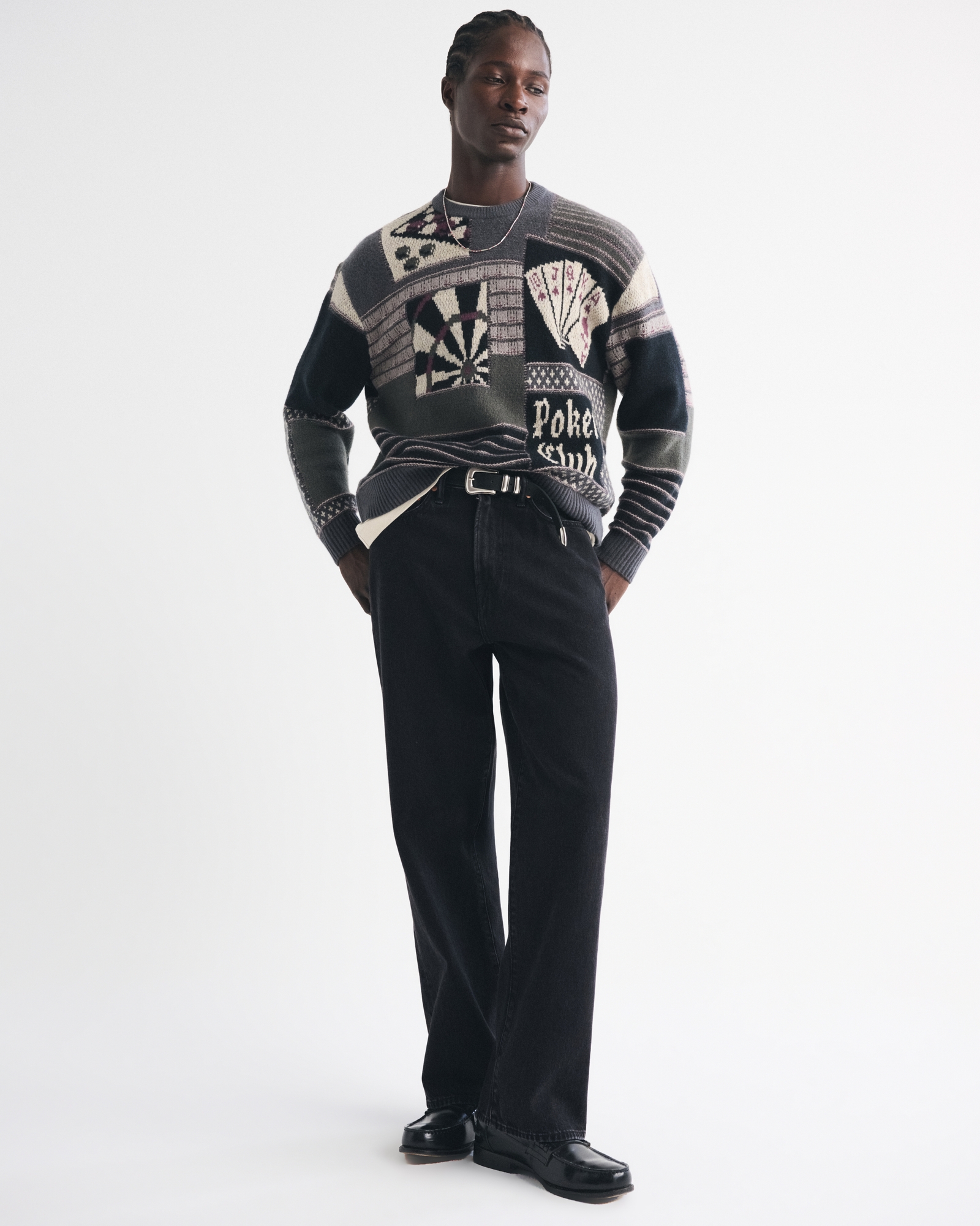 Oversized Poker Graphic Crew Sweater
