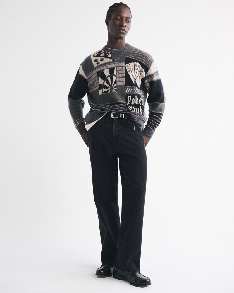Oversized Poker Graphic Crew Sweater