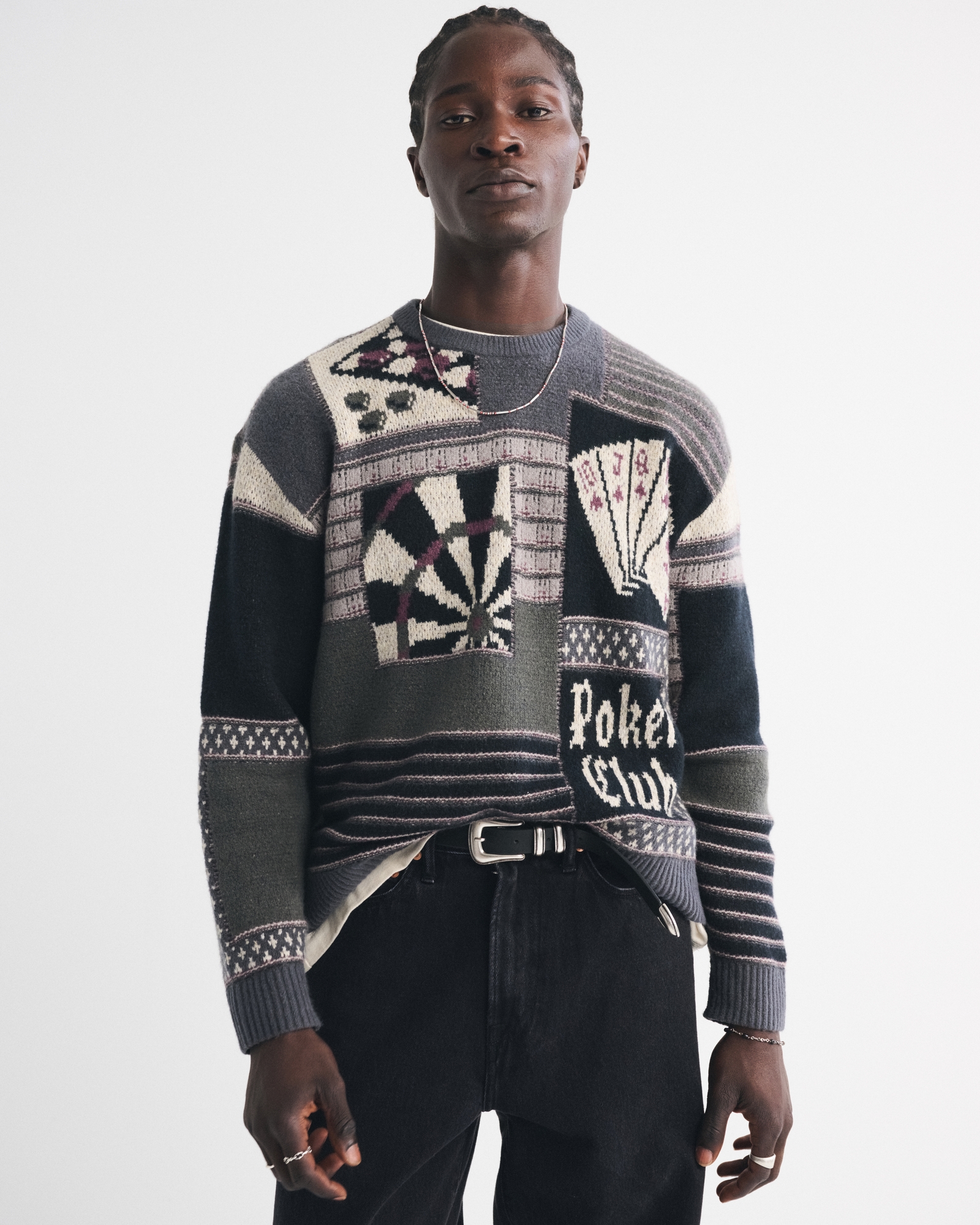 Oversized Poker Graphic Crew Sweater