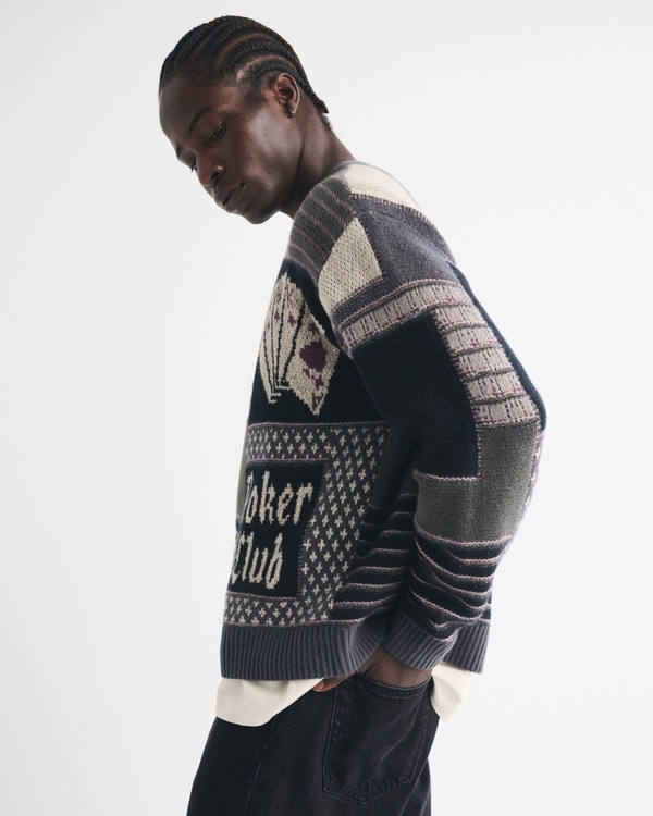 Oversized Poker Graphic Crew Sweater