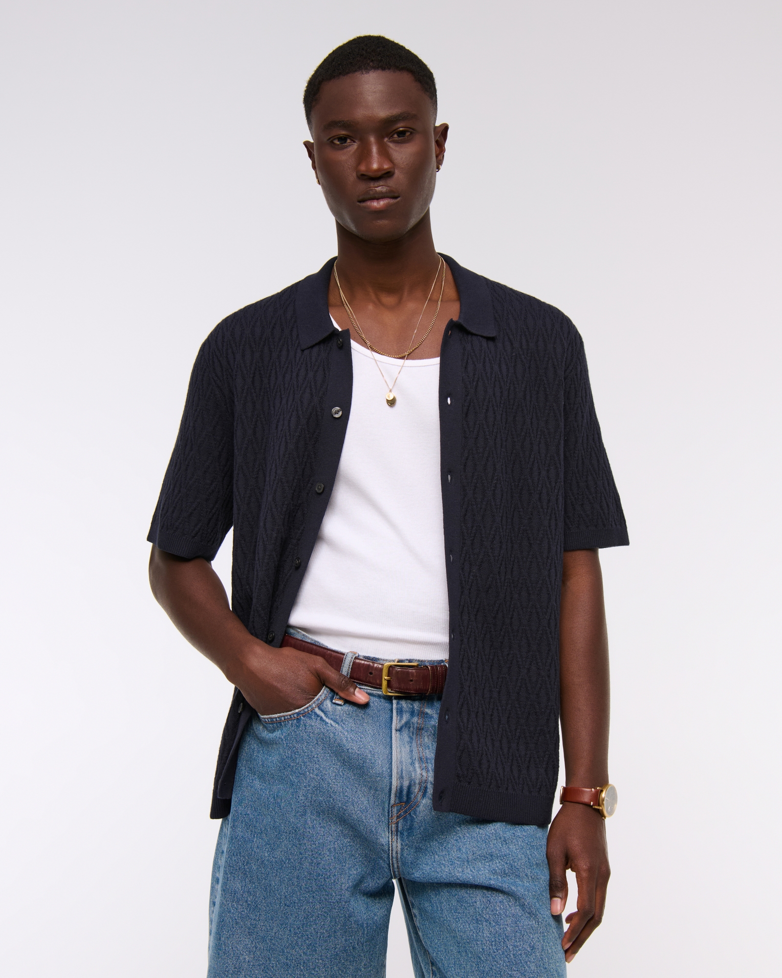 Jacquard Pattern Button-Through Sweater Polo