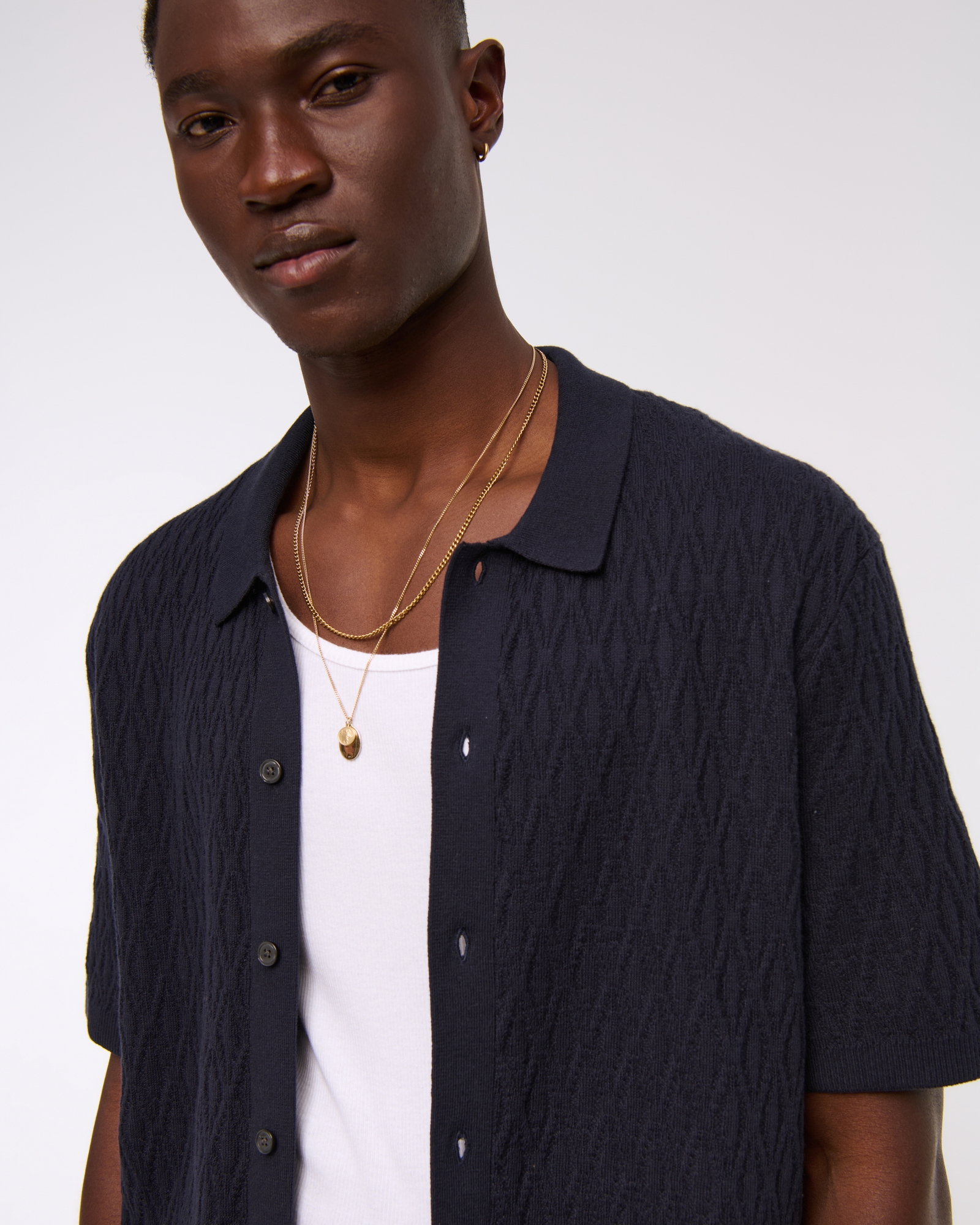 Jacquard Pattern Button-Through Sweater Polo