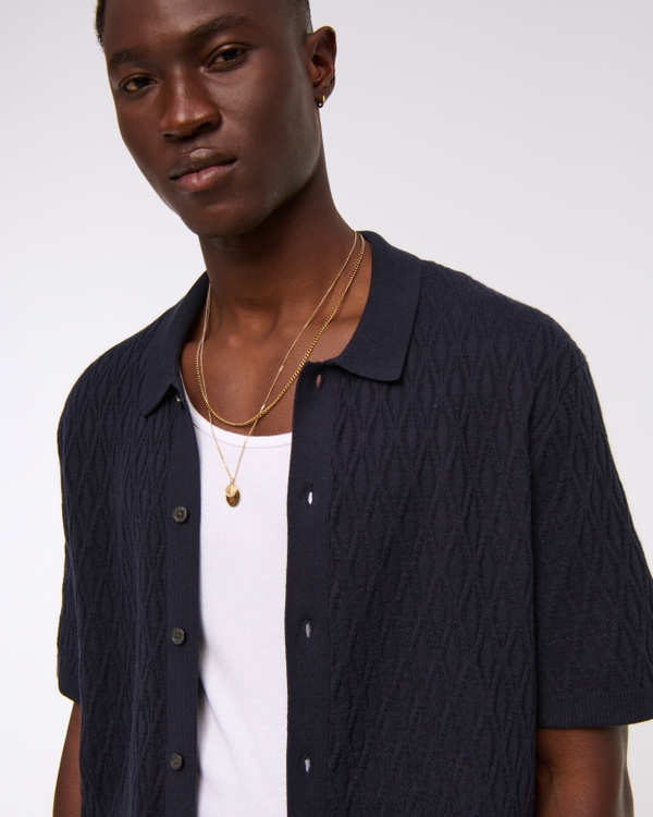 Jacquard Pattern Button-Through Sweater Polo