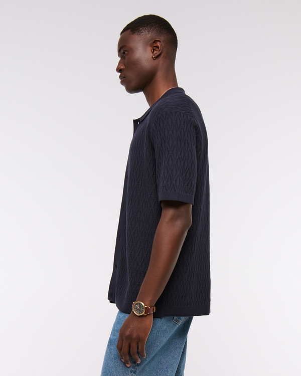 Jacquard Pattern Button-Through Sweater Polo