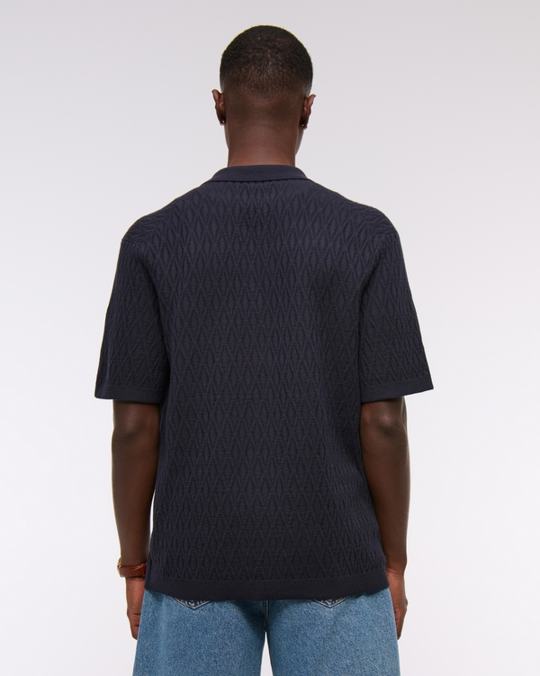 Jacquard Pattern Button-Through Sweater Polo