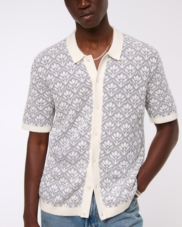 Jacquard Pattern Button-Through Sweater Polo