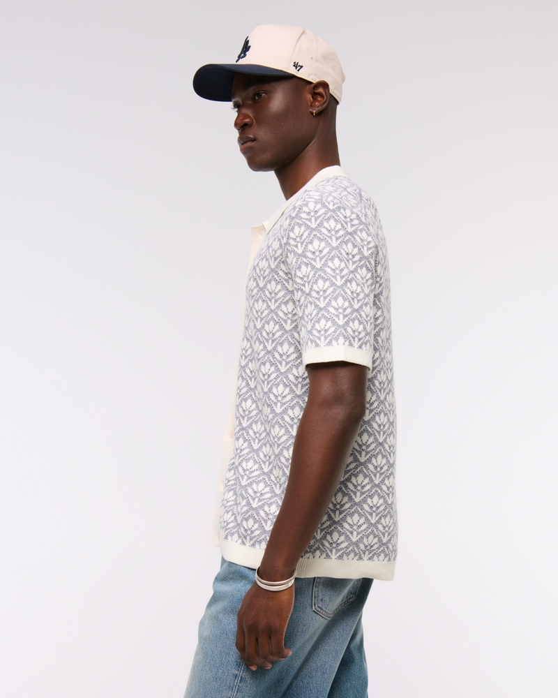 Jacquard Pattern Button-Through Sweater Polo
