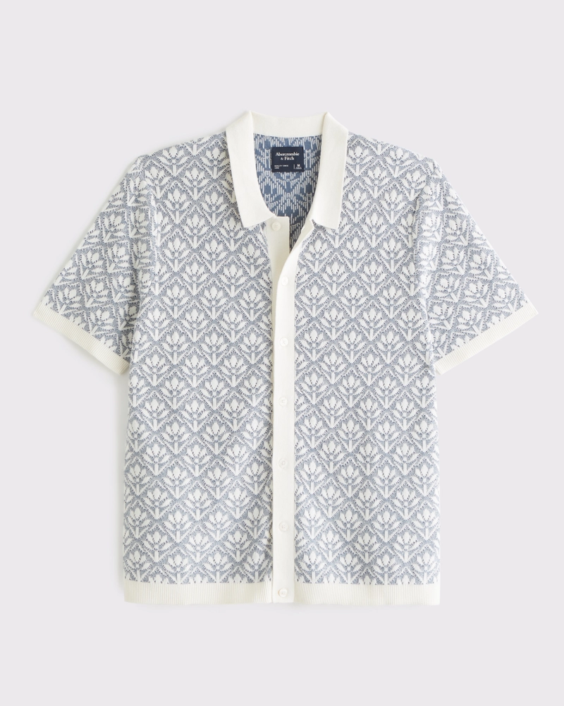 Jacquard Pattern Button-Through Sweater Polo