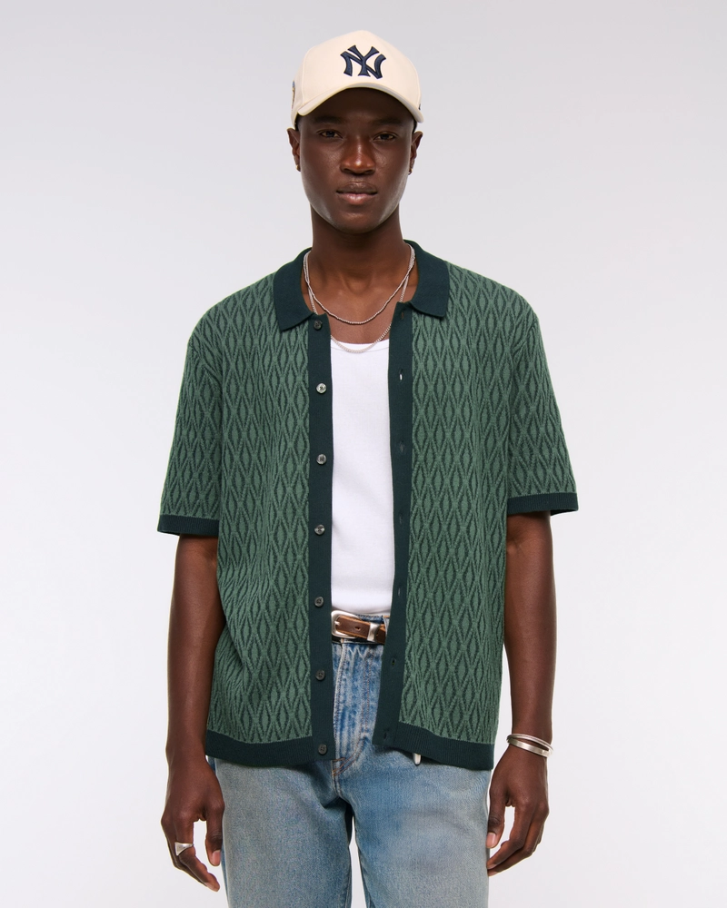 Jacquard Pattern Button-Through Sweater Polo
