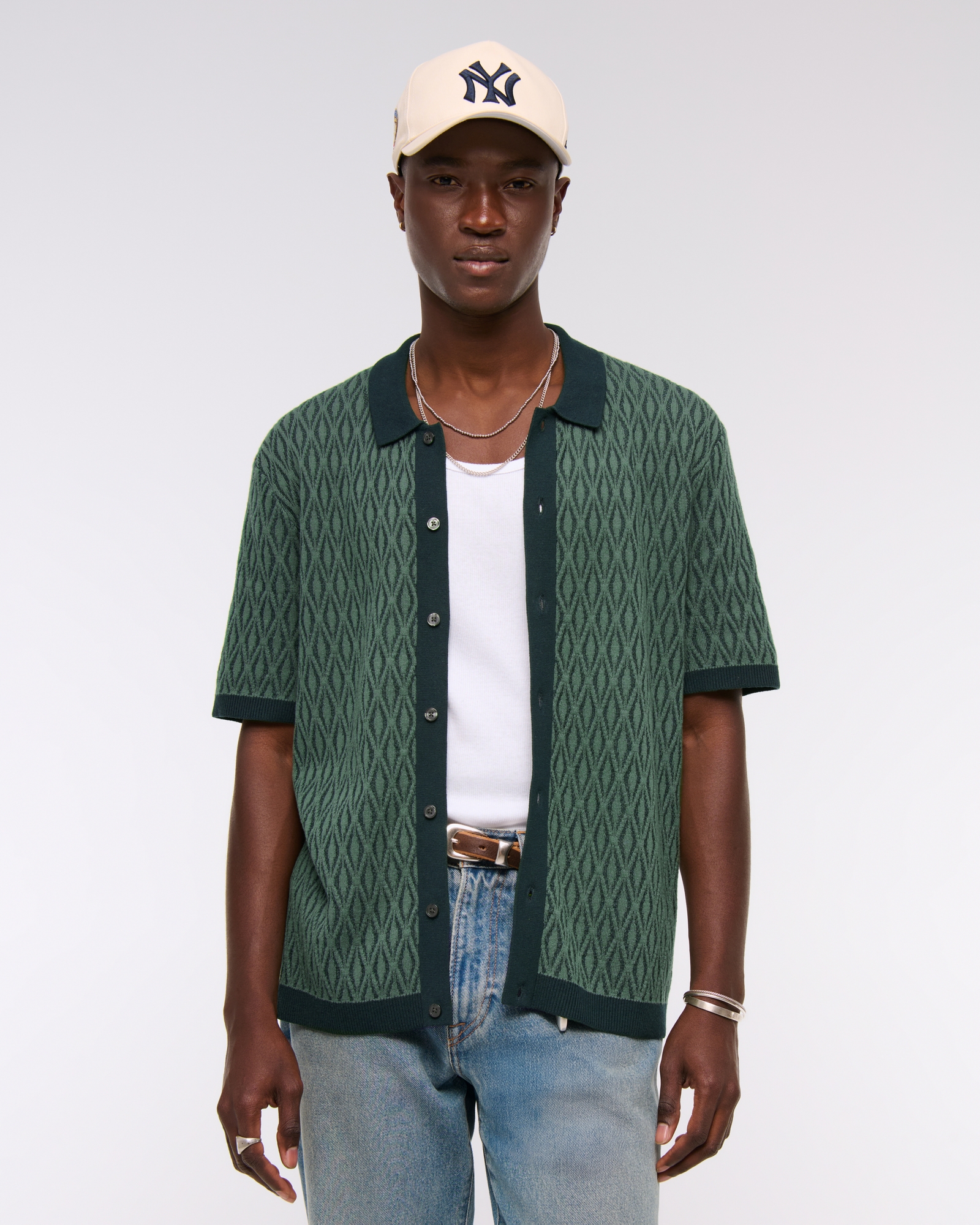 Jacquard Pattern Button-Through Sweater Polo