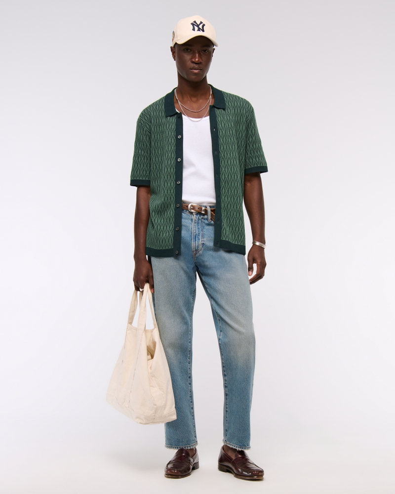 Jacquard Pattern Button-Through Sweater Polo