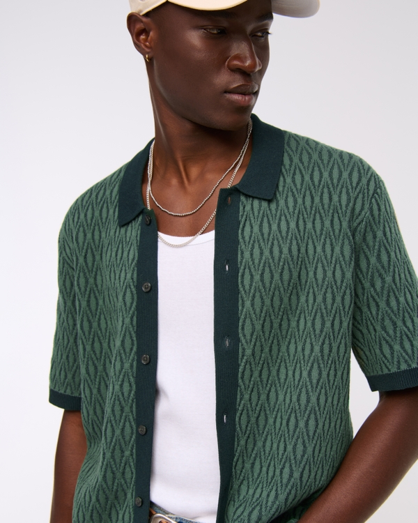 Jacquard Pattern Button-Through Sweater Polo