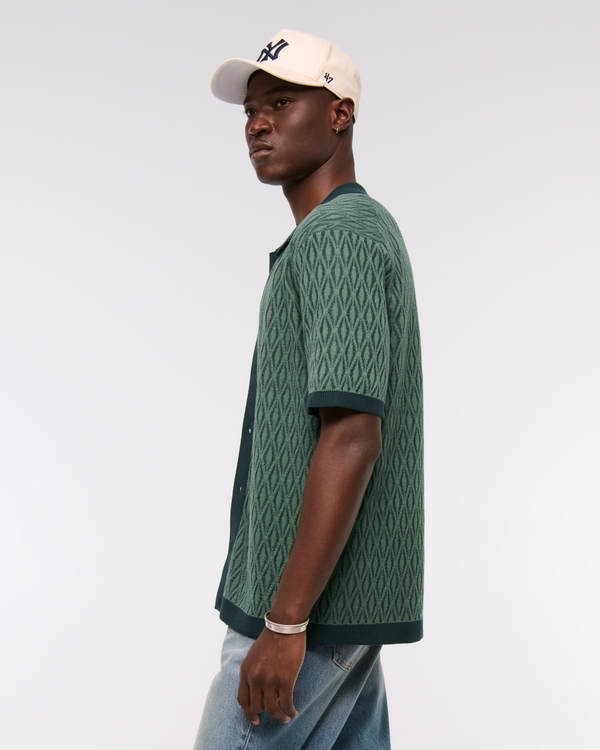Jacquard Pattern Button-Through Sweater Polo